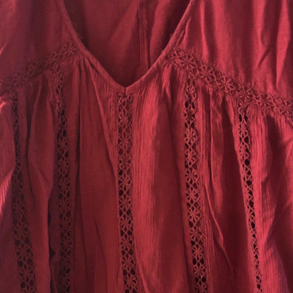 American Eagle Outfitters Women's Deep Red Crochet-Detail V-Neck Tunic